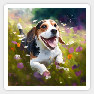 Wildflowers and Beagle Impressionist Art Print Sticker